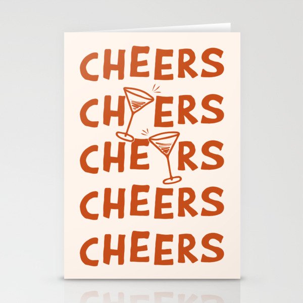 Cheers. Cocktails and Drinks in Burnt Orange and Linen White Stationery Card Gallery Image 2