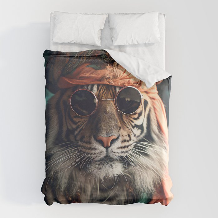 Namastig, Retro Portrait Tiger Prints Duvet Cover Gallery Image 6