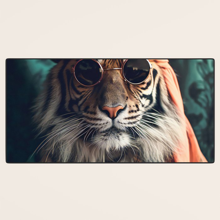 Namastig, Retro Portrait Tiger Prints Desk Mat Gallery Image 3
