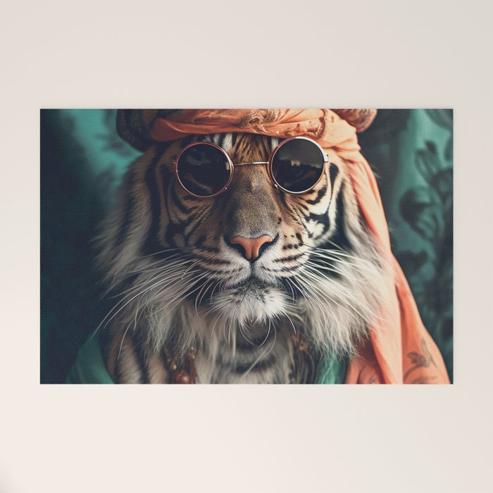 Namastig, Retro Portrait Tiger Prints Welcome Mat Gallery Image 1