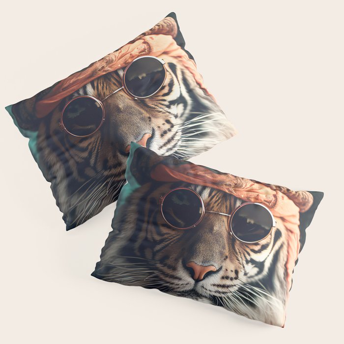 Namastig, Retro Portrait Tiger Prints Pillow Sham Gallery Image 1