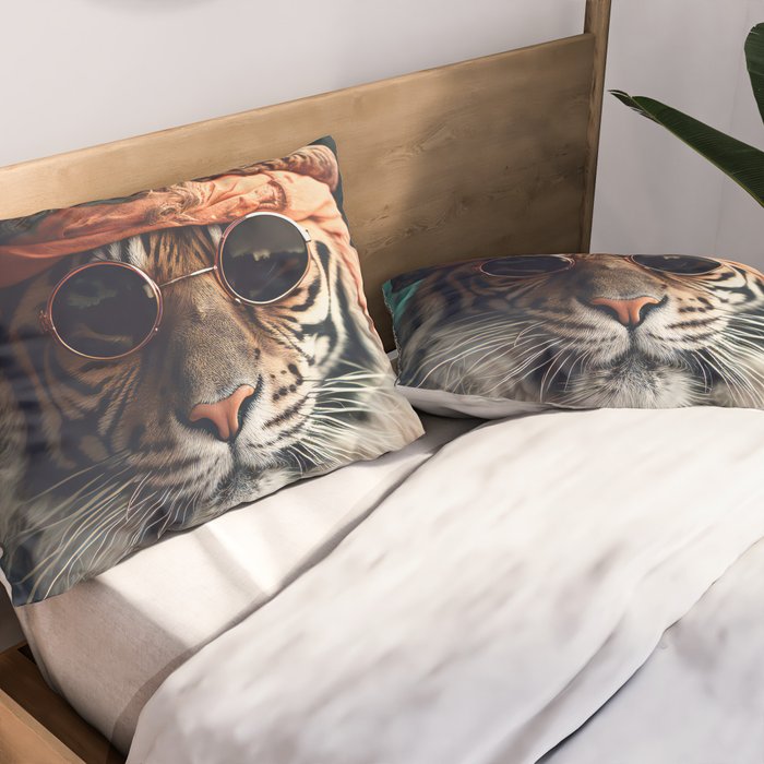 Namastig, Retro Portrait Tiger Prints Pillow Sham Gallery Image 2