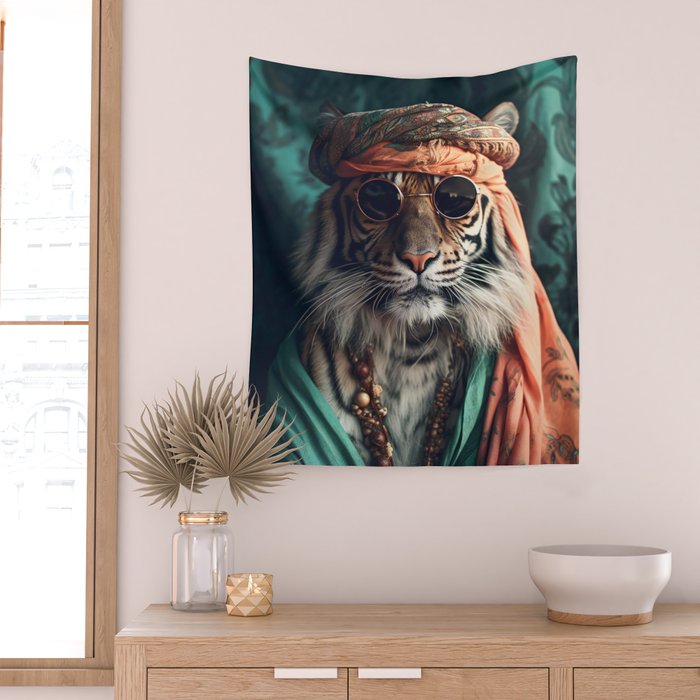 Namastig, Retro Portrait Tiger Prints Wall Tapestry Gallery Image 2