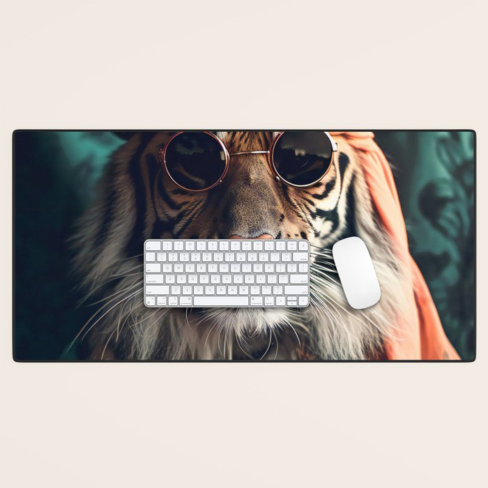 Namastig, Retro Portrait Tiger Prints Desk Mat Gallery Image 1