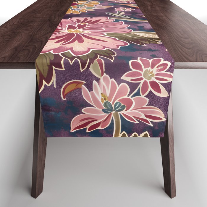 Exotic Plum Bohemian Floral Table Runner Gallery Image 1