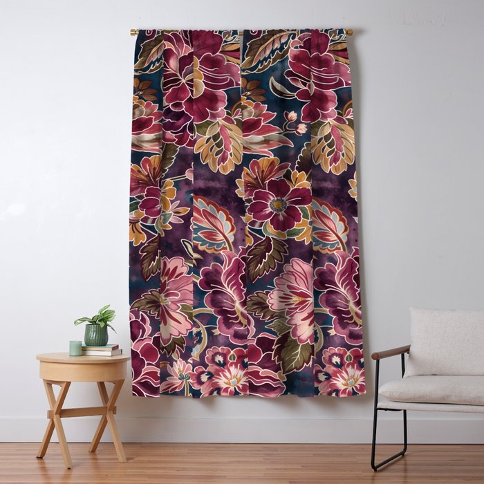 Exotic Plum Bohemian Floral Window Curtain Gallery Image 1