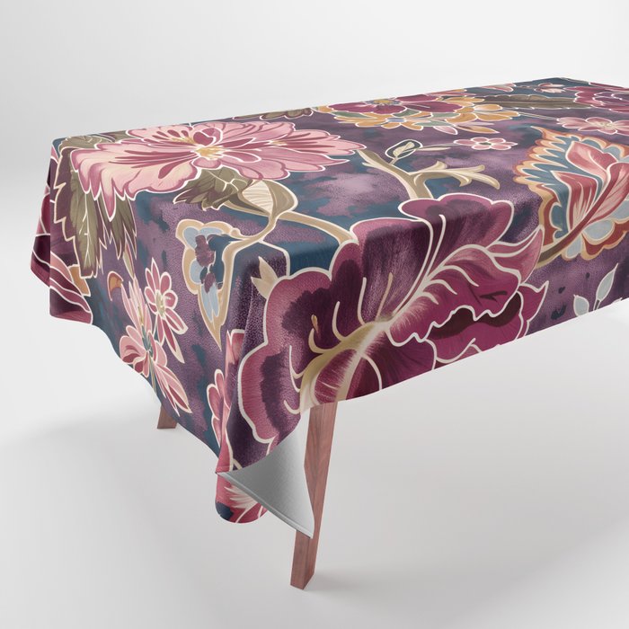 Exotic Plum Bohemian Floral Tablecloth Gallery Image 1