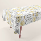 Modern, Floral Prints, Yellow, Gray and White Tablecloth Gallery Image 1