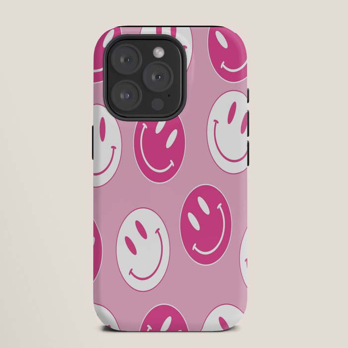 Large Pink and White Smiley Face - Preppy Aesthetic Decor iPhone Case Gallery Image 19