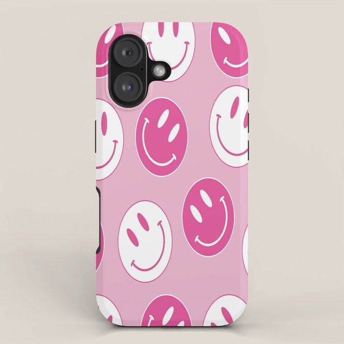 Large Pink and White Smiley Face - Preppy Aesthetic Decor iPhone Case Gallery Image 1