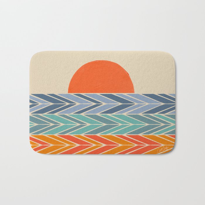Retro Sunset - Blue & Orange Bath Mat Gallery Image 1