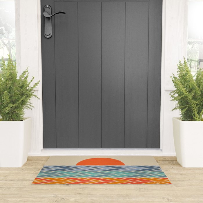 Retro Sunset - Blue & Orange Welcome Mat Gallery Image 3