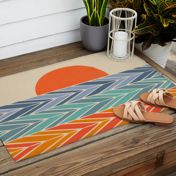 Retro Sunset - Blue & Orange Outdoor Rug Gallery Image 2