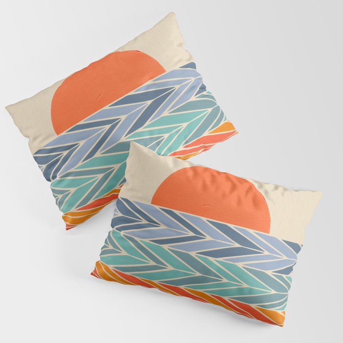 Retro Sunset - Blue & Orange Pillow Sham Gallery Image 3