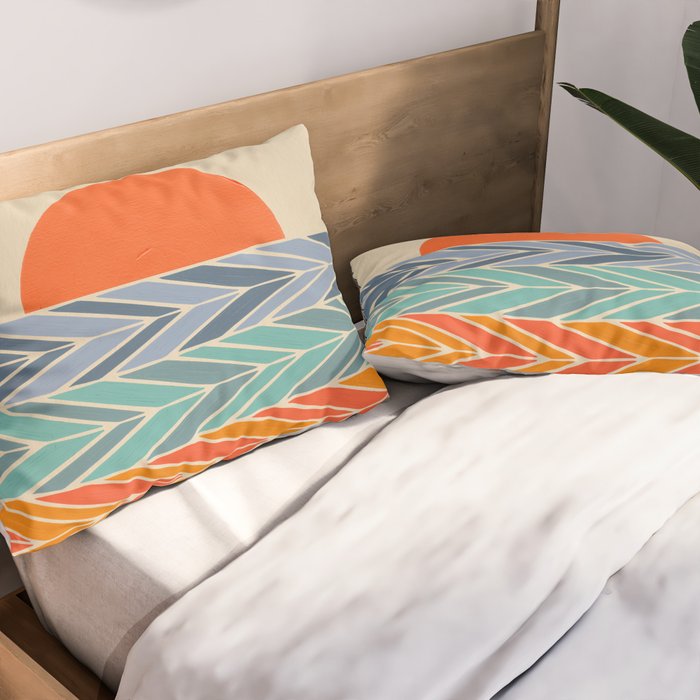 Retro Sunset - Blue & Orange Pillow Sham Gallery Image 2