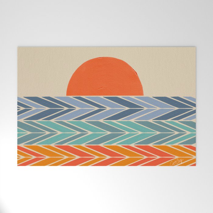 Retro Sunset - Blue & Orange Welcome Mat Gallery Image 1