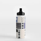 Blue, Black & White Abstract Collage Water Bottle Gallery Image 2