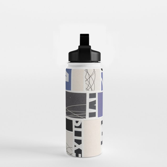 Blue, Black & White Abstract Collage Water Bottle Gallery Image 2