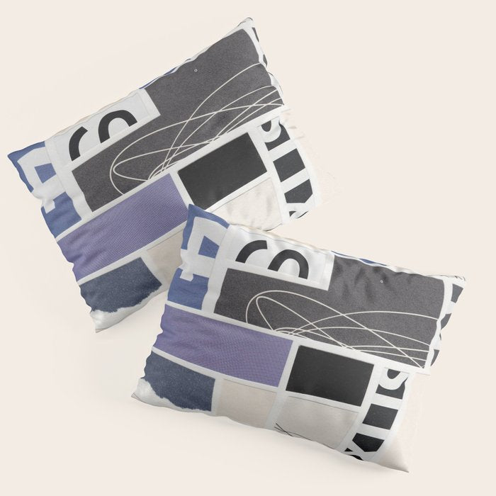 Blue, Black & White Abstract Collage Pillow Sham Gallery Image 3