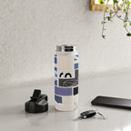 Blue, Black & White Abstract Collage Water Bottle Gallery Image 4