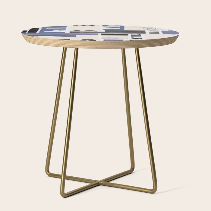 Blue, Black & White Abstract Collage Side Table Gallery Image 1