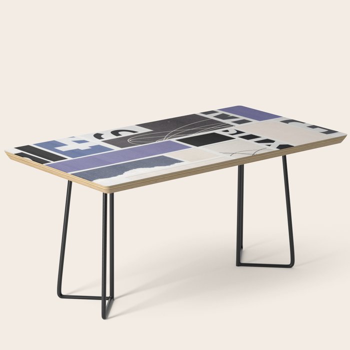Blue, Black & White Abstract Collage Coffee Table Gallery Image 1