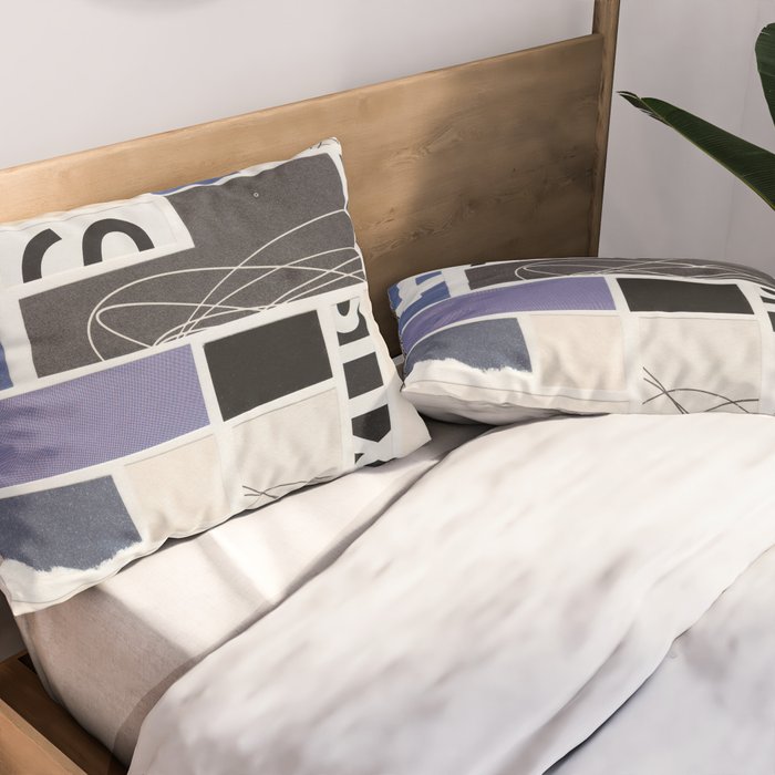 Blue, Black & White Abstract Collage Pillow Sham Gallery Image 2