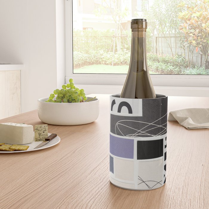 Blue, Black & White Abstract Collage Wine Chiller Gallery Image 4