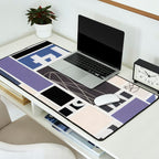 Blue, Black & White Abstract Collage Desk Mat Gallery Image 2