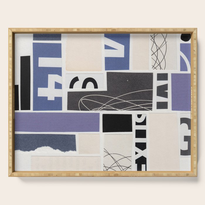 Blue, Black & White Abstract Collage Serving Tray Gallery Image 1