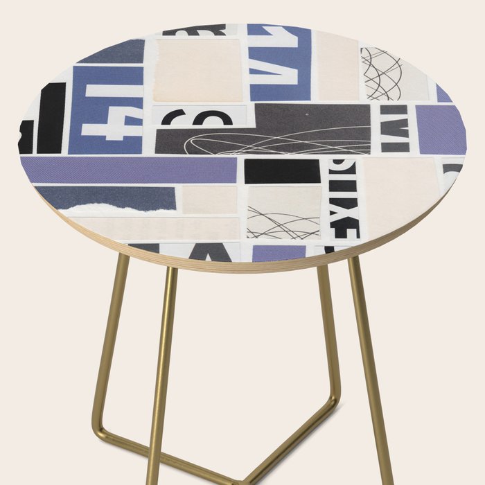 Blue, Black & White Abstract Collage Side Table Gallery Image 2