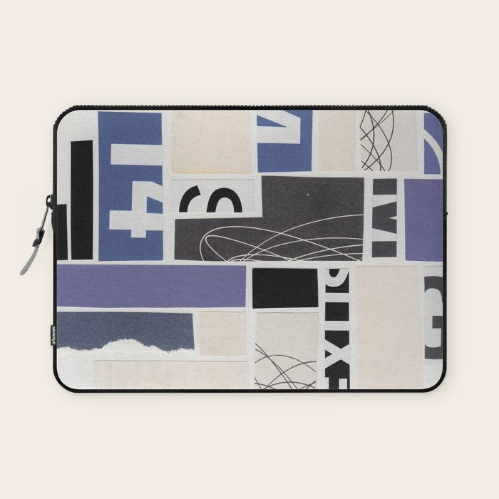 Blue, Black & White Abstract Collage Laptop Sleeve Gallery Image 1