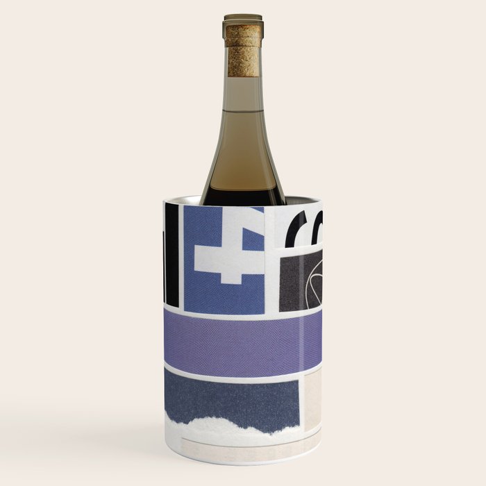 Blue, Black & White Abstract Collage Wine Chiller Gallery Image 2