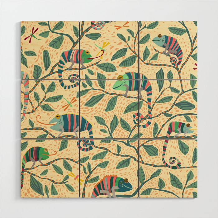 Quirky Chameleon family Wood Wall Art Gallery Image 1