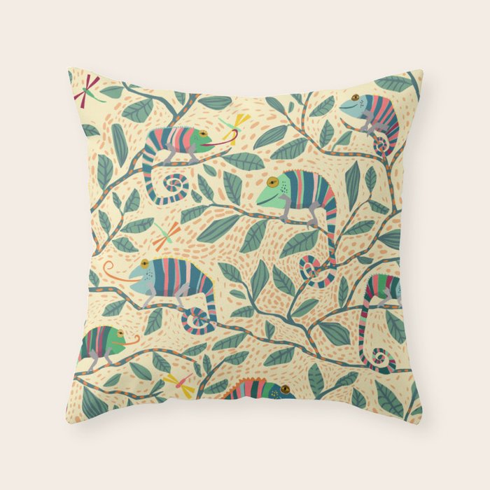 Quirky Chameleon family Throw Pillow Gallery Image 1