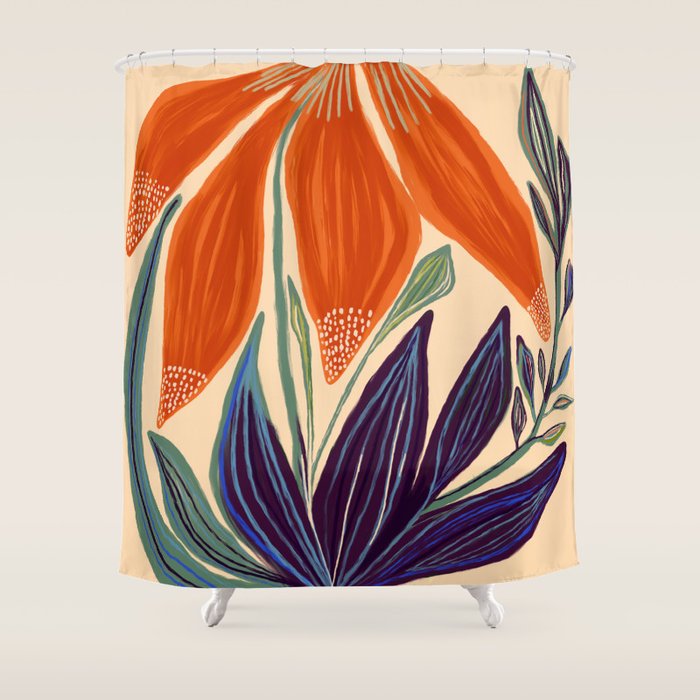 La Fleur - Modern Botanical Art Print Shower Curtain Gallery Image 1