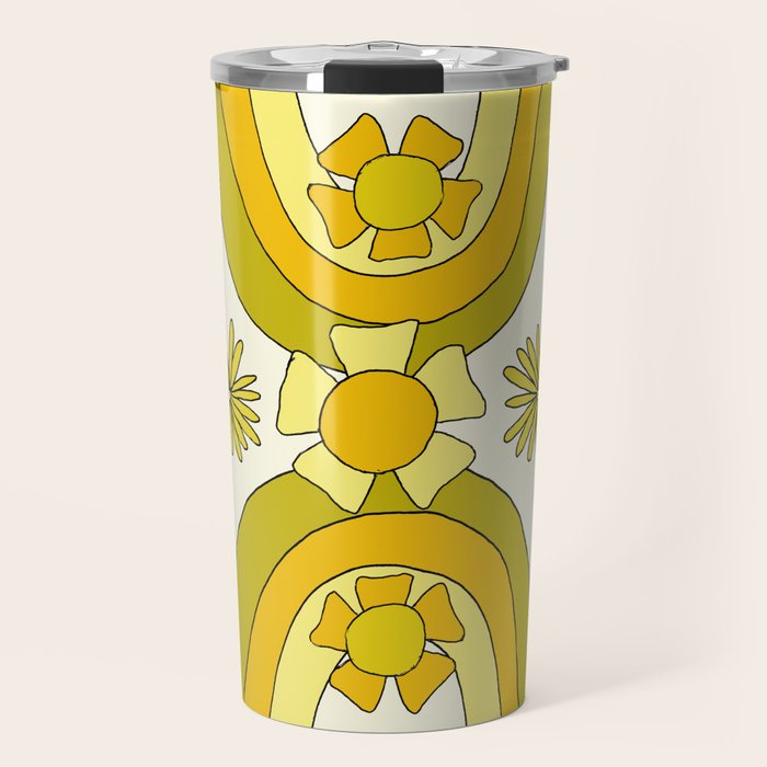 positive rainbow flowers // retro art by surfy birdy Travel Mug Gallery Image 1