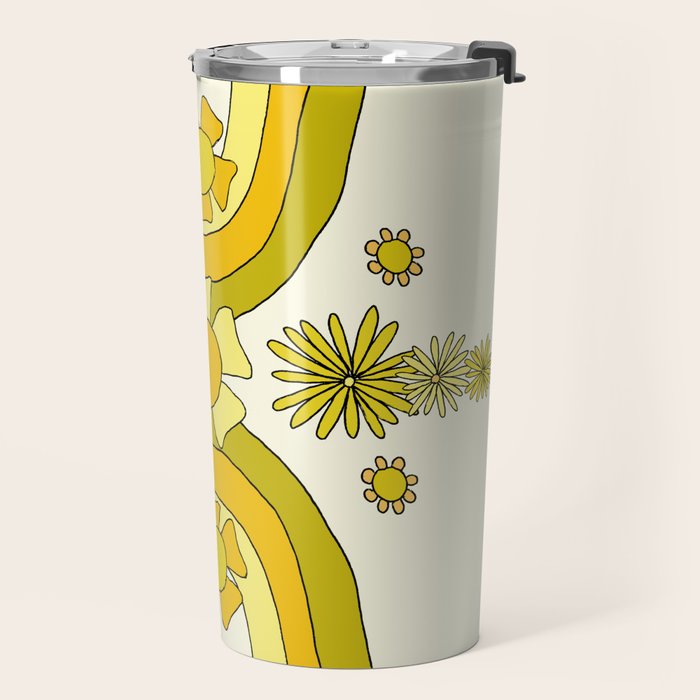 positive rainbow flowers // retro art by surfy birdy Travel Mug Gallery Image 2