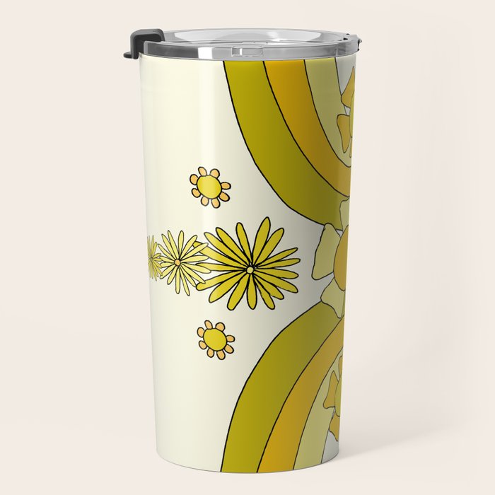 positive rainbow flowers // retro art by surfy birdy Travel Mug Gallery Image 3