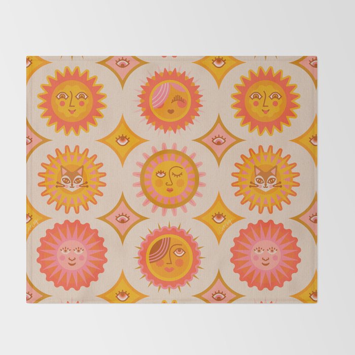 Sunshine Faces - Retro Throw Blanket Gallery Image 2
