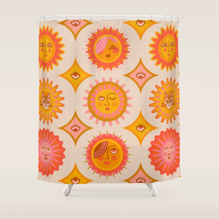 Sunshine Faces - Retro Shower Curtain Gallery Image 1