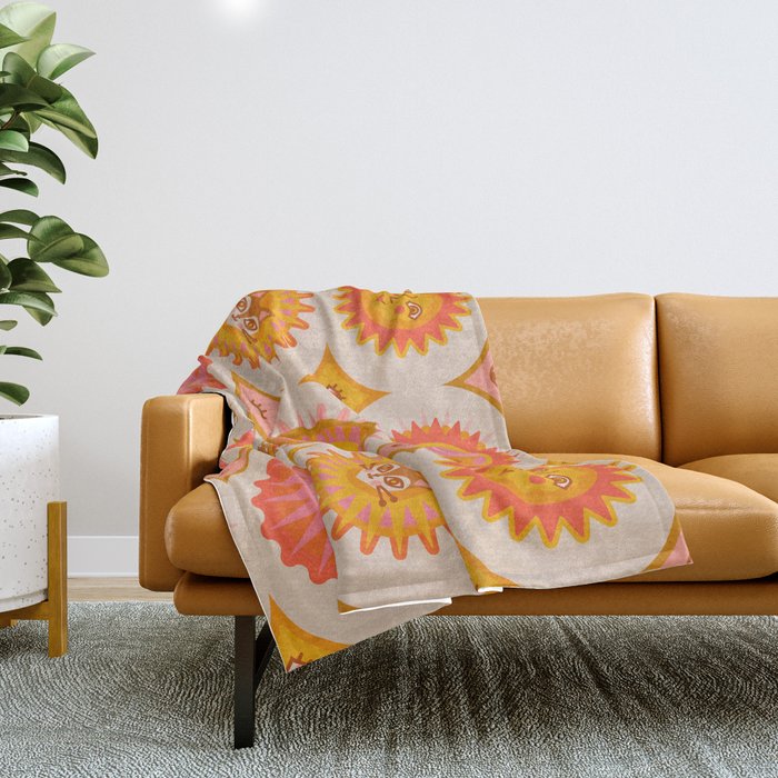 Sunshine Faces - Retro Throw Blanket Gallery Image 1