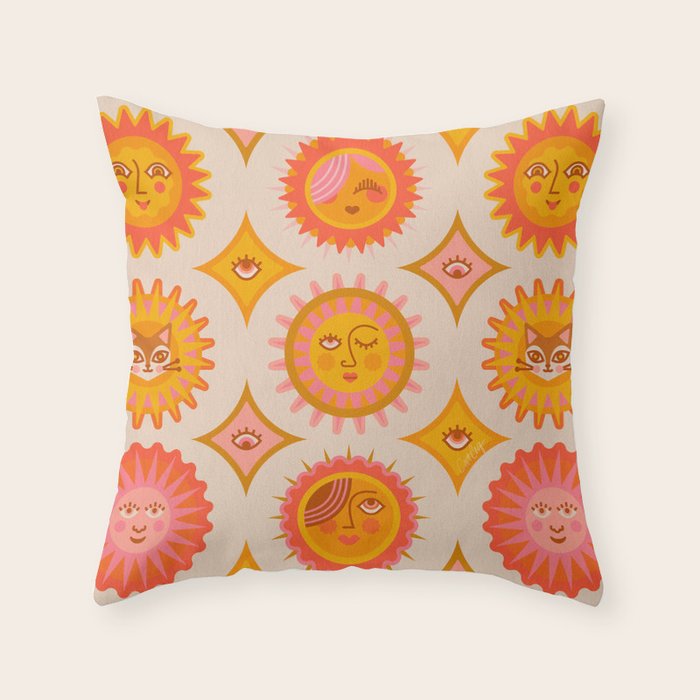 Sunshine Faces - Retro Throw Pillow Gallery Image 1