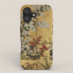 White Red Chrysanthemums Floral Japanese Gold Screen iPhone Case Gallery Image 1