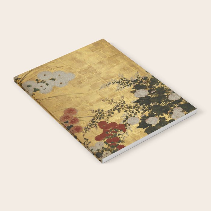 White Red Chrysanthemums Floral Japanese Gold Screen Notebook Gallery Image 1