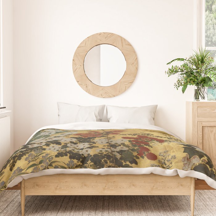 White Red Chrysanthemums Floral Japanese Gold Screen Duvet Cover Gallery Image 3