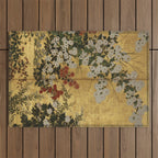 White Red Chrysanthemums Floral Japanese Gold Screen Outdoor Rug Gallery Image 1
