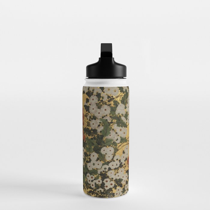White Red Chrysanthemums Floral Japanese Gold Screen Water Bottle Gallery Image 3