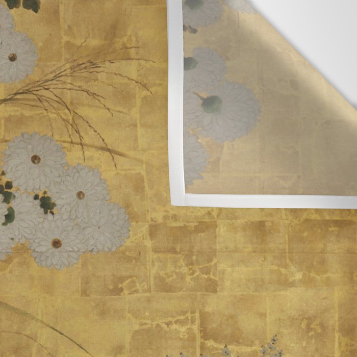 White Red Chrysanthemums Floral Japanese Gold Screen Wall Tapestry Gallery Image 3