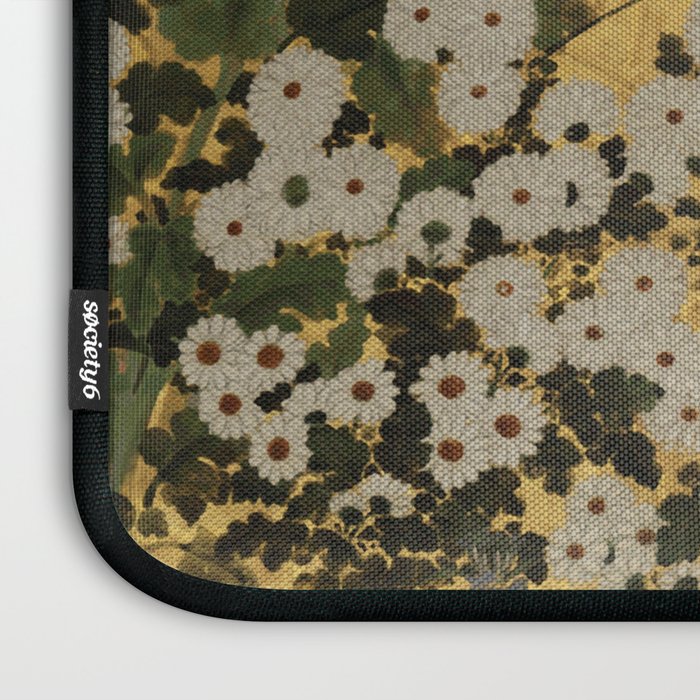 White Red Chrysanthemums Floral Japanese Gold Screen Laptop Sleeve Gallery Image 3